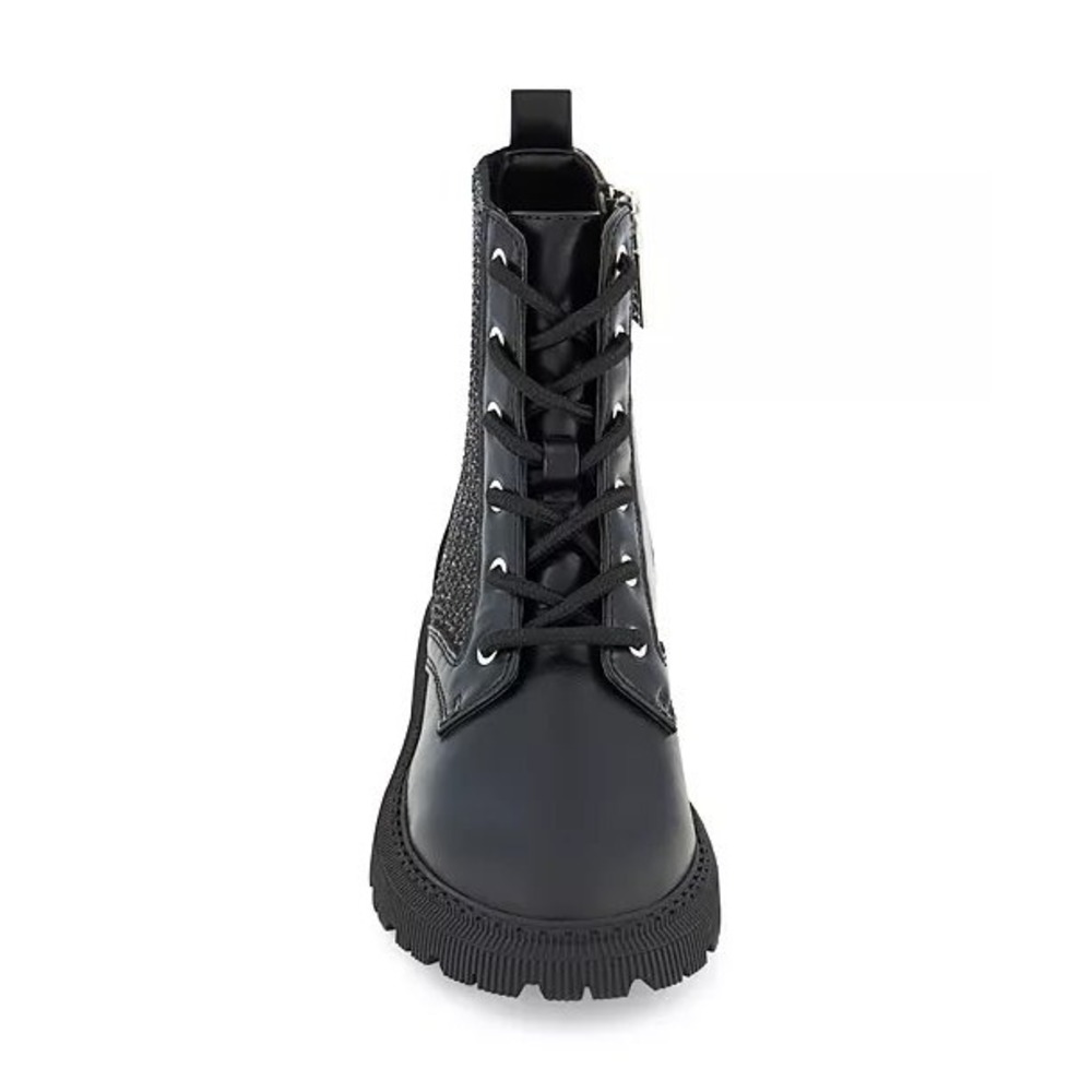 DKNY Kids Black Ava Menia Combat Boots Rhinestone Cuff Side Zip Lace Up Sz 2 NEW - Picture 11 of 15